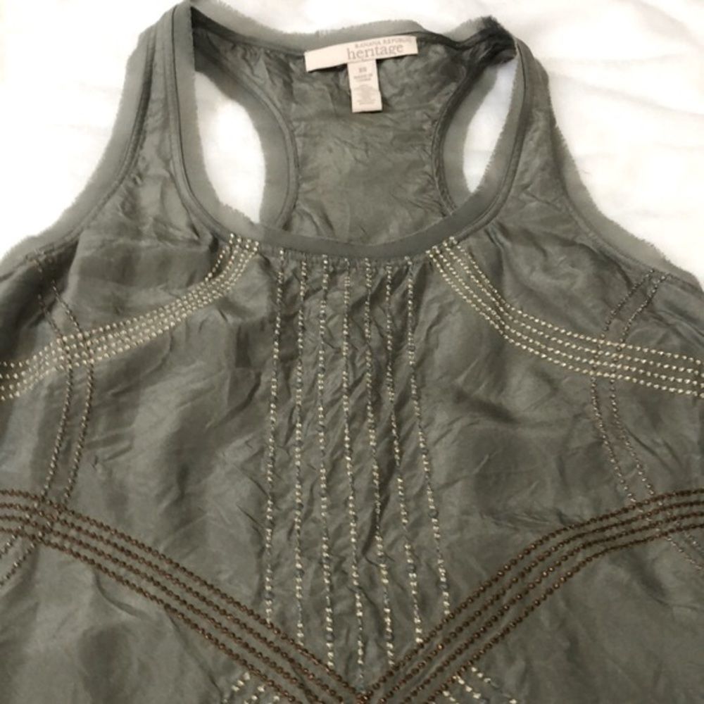 Banana Republic Heritage Silk Embroidered Racerback Tank, Size XS